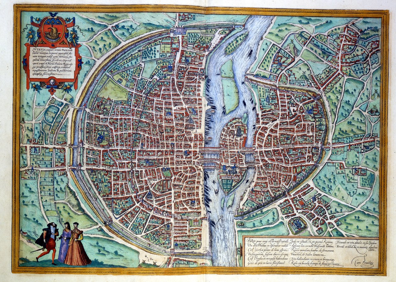 Utsikt over byen Paris på slutten av 1500-tallet. Atlas de Braun & Hogenberg, Amsterdam av Georg Braun and Hogenberg Franz