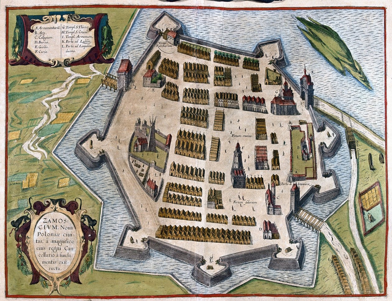 Zamosc, Polen (gravering av Georg Braun and Hogenberg Franz