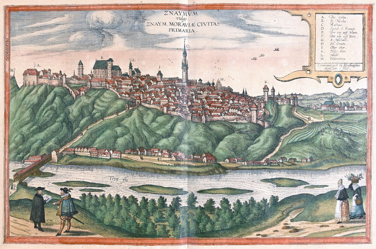 Znojmo, Tsjekkia (gravering av Georg Braun and Hogenberg Franz