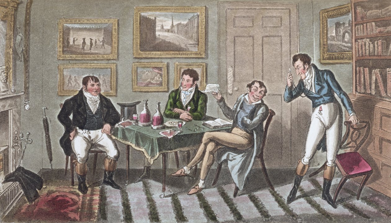 Tom og Jerry på The Albany, 1822 (akvatint) av Isaac, Robert and George Cruikshank