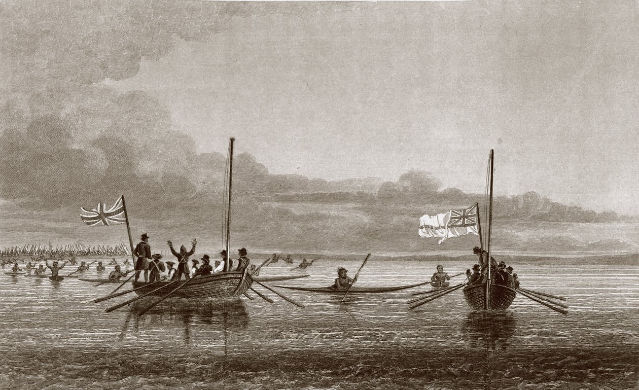 Eskimaux kommer mot båtene i Shoalwater Bay, 7. juli 1826, fra 