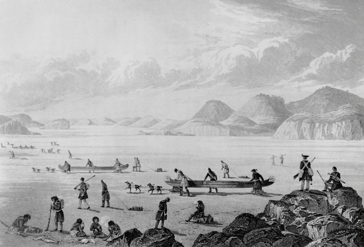 Franklins ekspedisjon som går gjennom Point Lake, 1821 av George Back