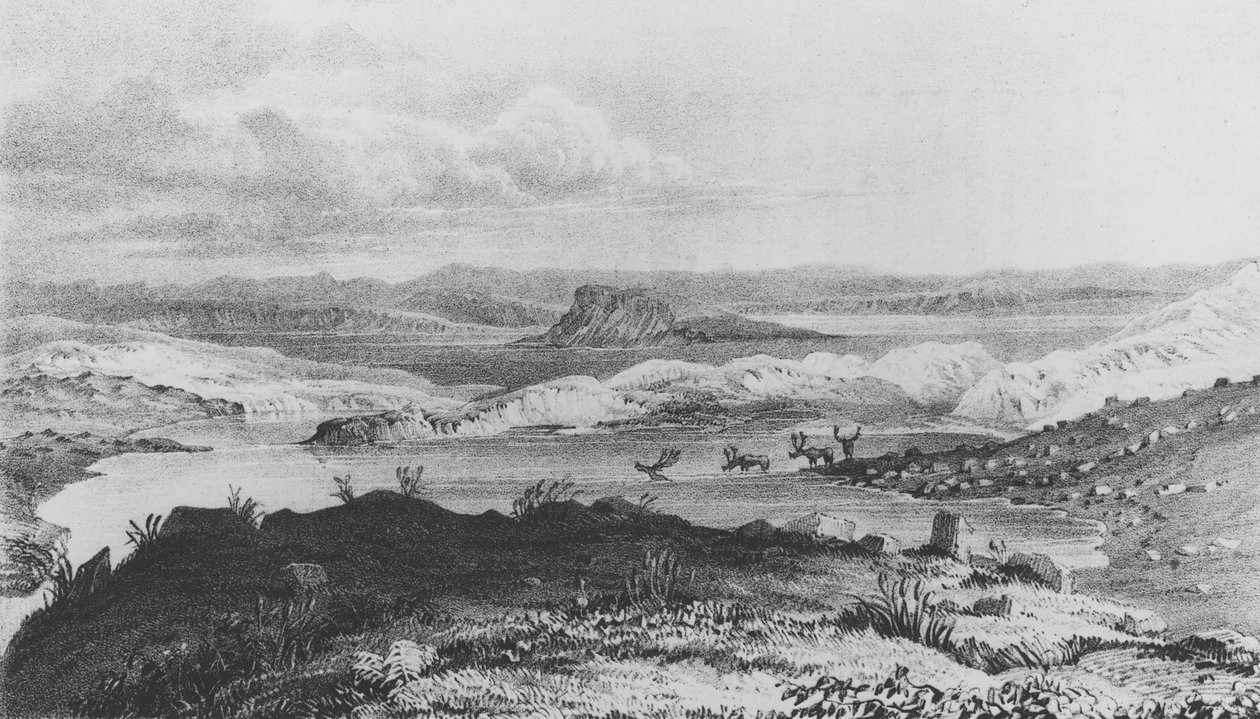 Sussex Lake, kilden til Thlew-ee-cho-elven, 1836 av George Back