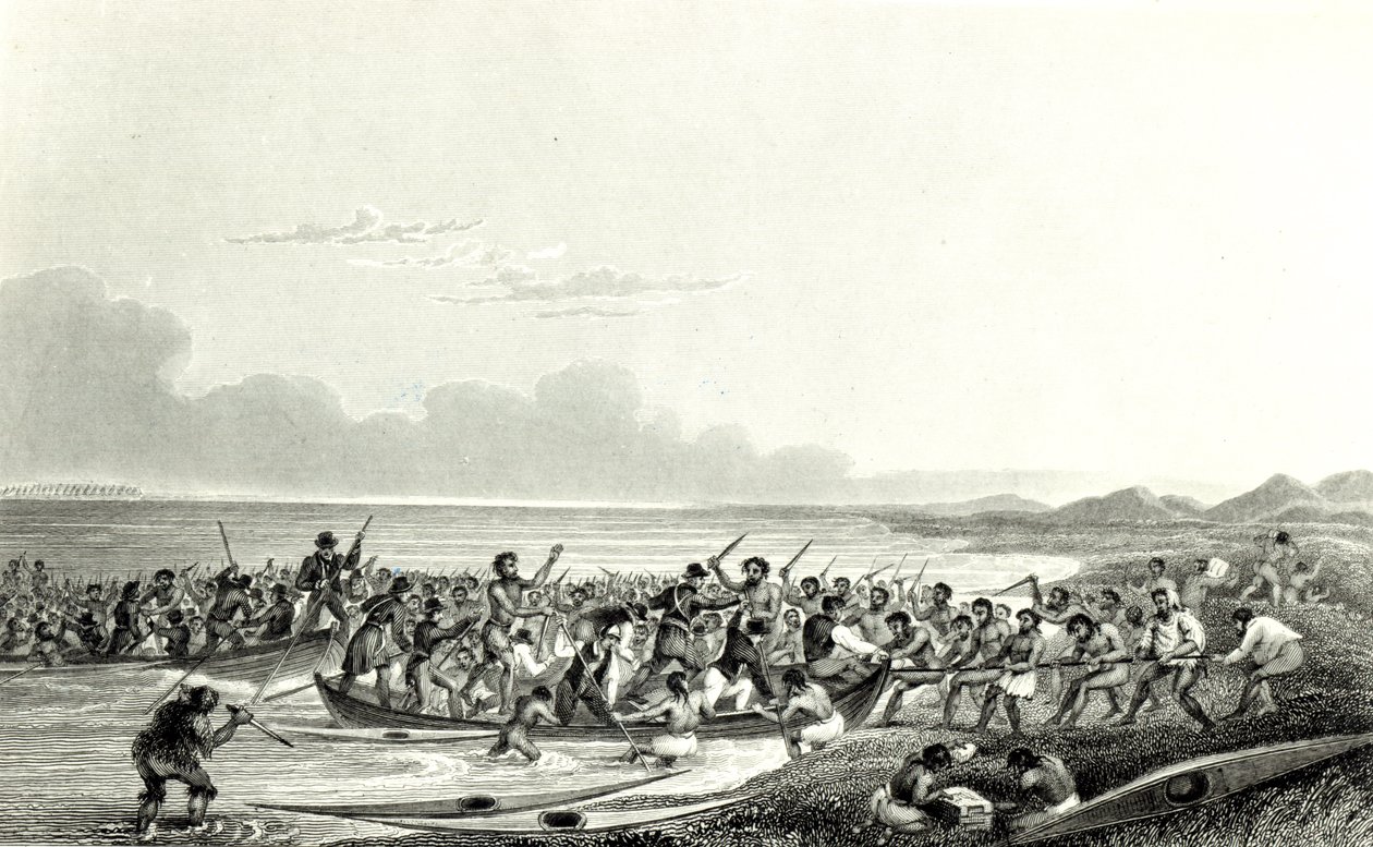 Eskimoene som plyndrer båtene, gravert av Edward Francis Finden (1791-1857) mai 1828 av George Back