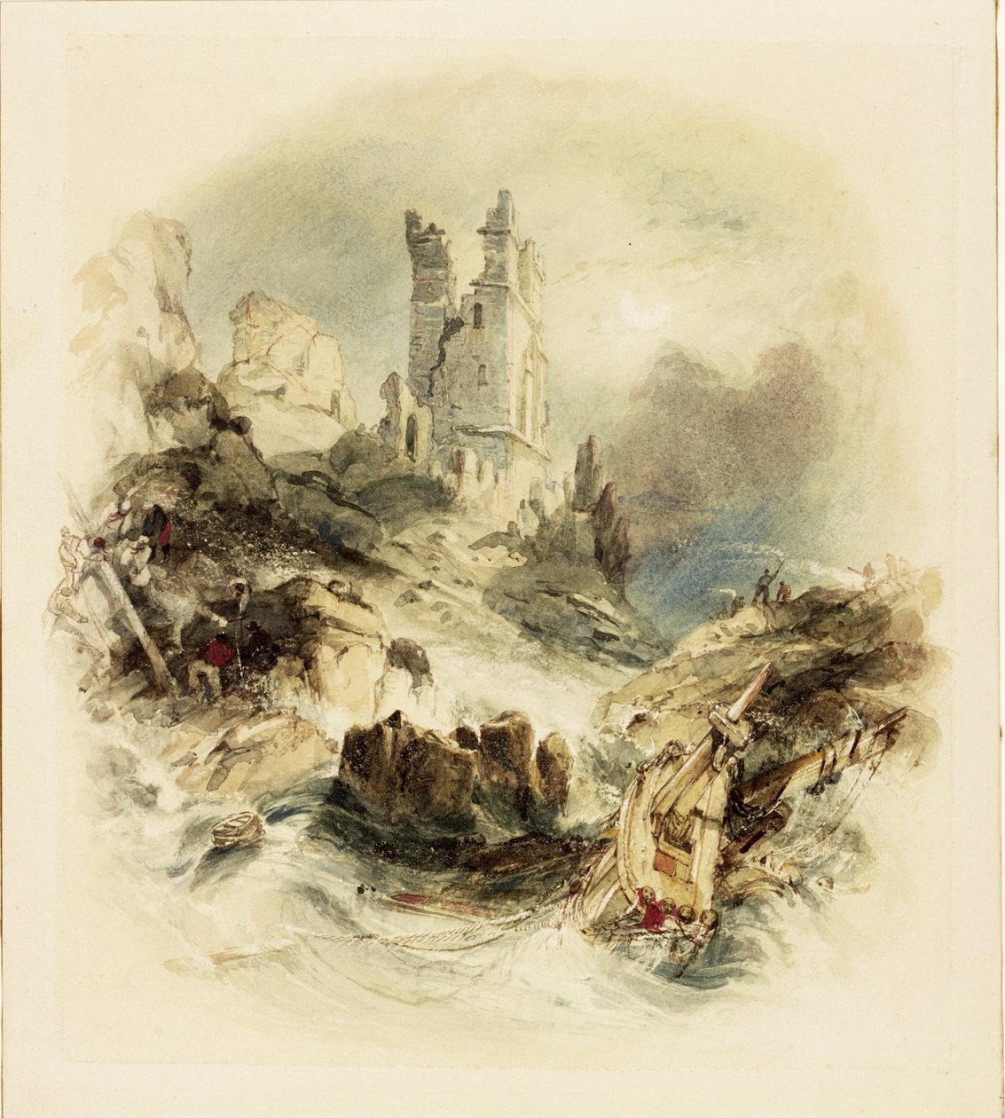 Forlis utenfor Dunstanburgh Castle (akvarell og skraping ut) av George Balmer