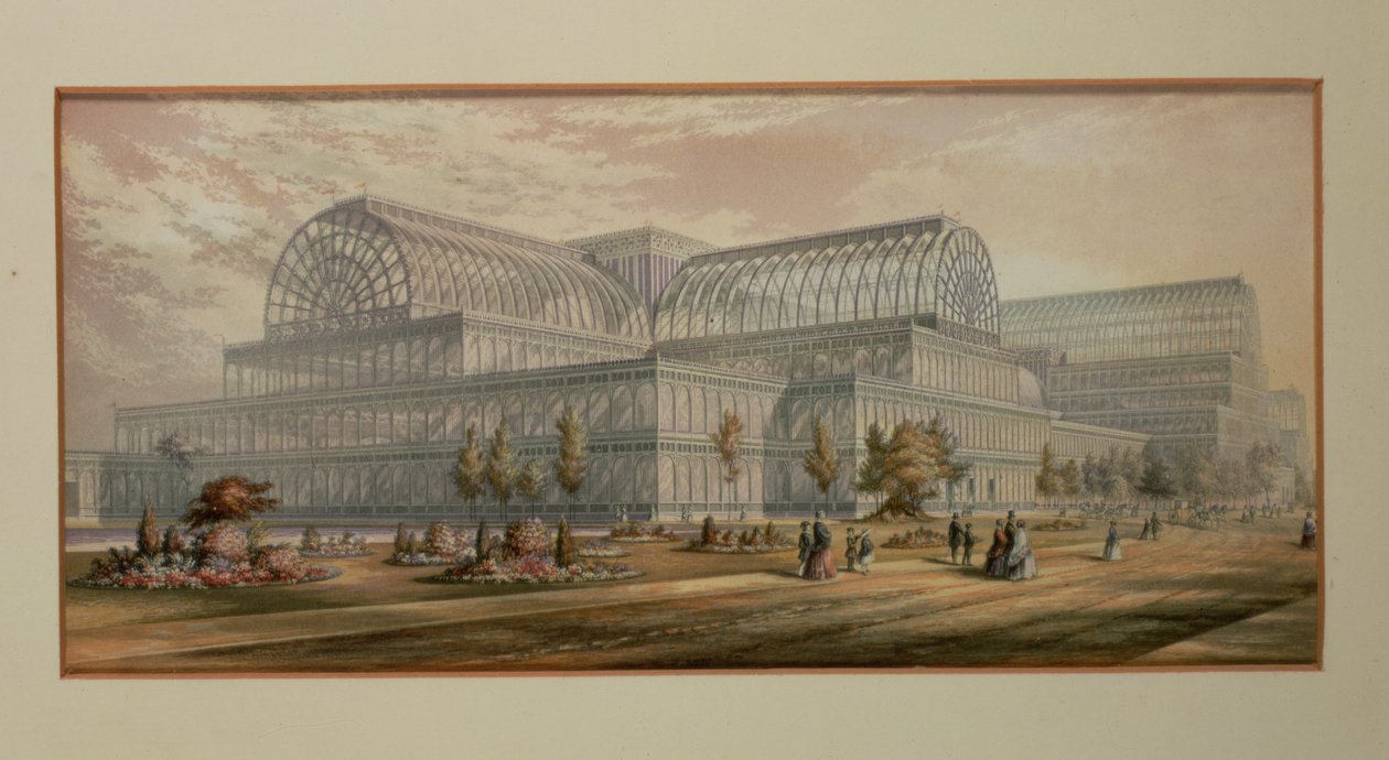 Utsiden av Crystal Palace, Sydenham (fargelitografi) av George Baxter