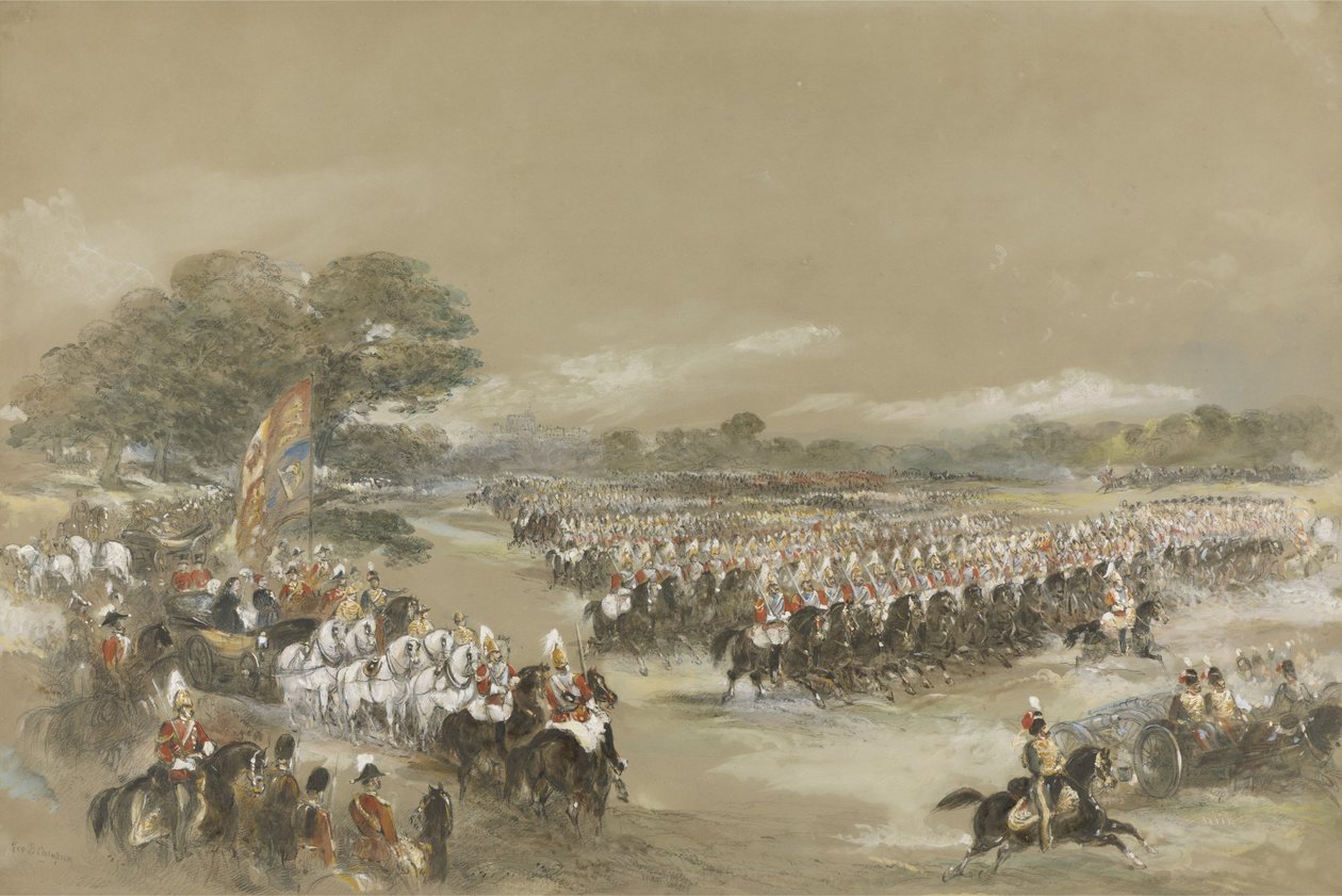 Kongelig anmeldelse i Windsor, dronning Victoria og Khedive Ismail Pashe av Egypt, 26. juni 1868 (wc, gouache og svart kritt) av George Bryant Campion
