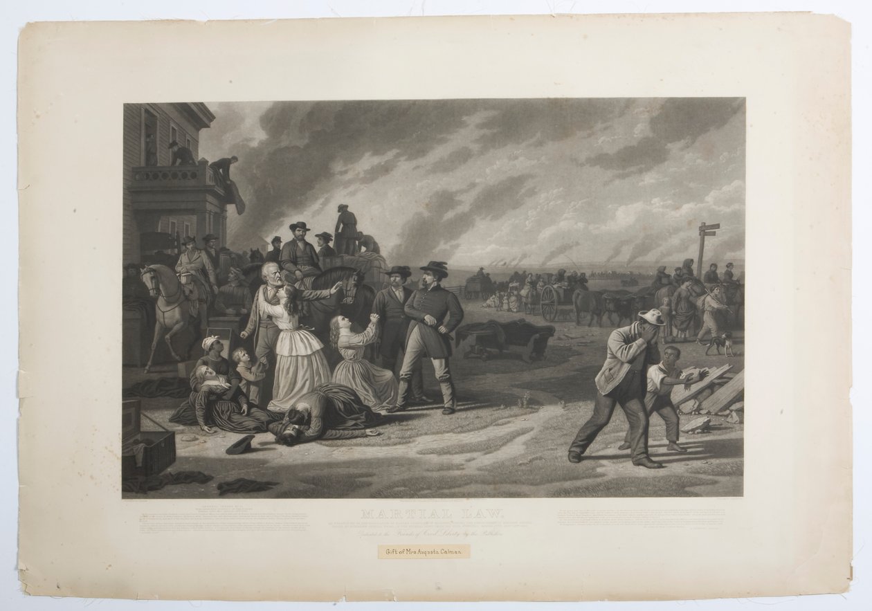 Utskrift av evakuering av sivile fra sine hjem av føderale tropper som kreves av General Order 11. av George Caleb Bingham
