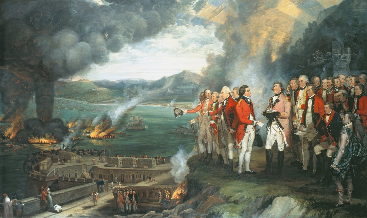 General Eliott og hans offiserer observerer ødeleggelsen av de flytende batteriene, Gibraltar, 14. september 1782, 1784 av George Carter