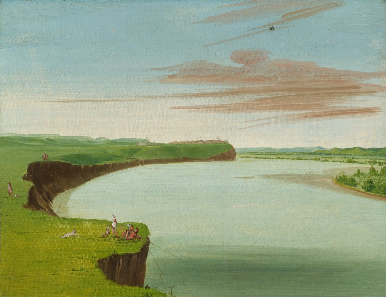 Fjernvisning av landsbyen Mandan av George Catlin