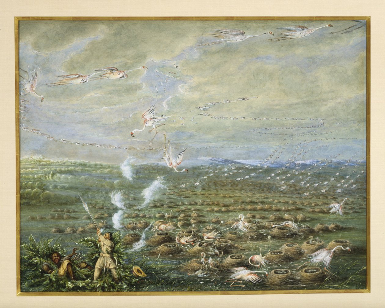Flamingoskyting i Sør-Amerika, 1856 (gouache og wc på papp) av George Catlin