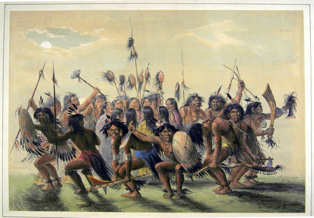 Indianere som fremfører en stammegruppedans av George Catlin