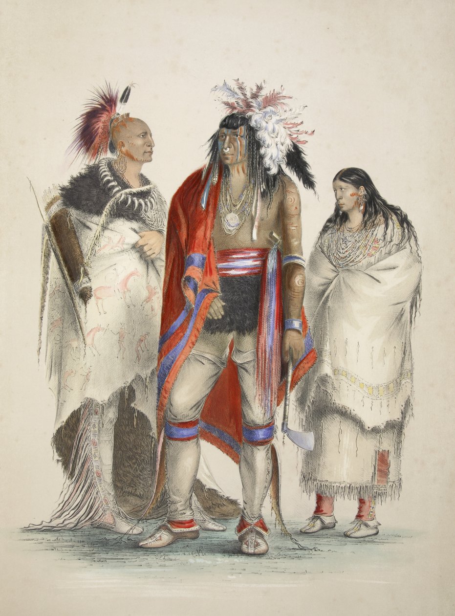 Nordamerikanske indianere, fra Catlins North American Indian Portfolio. Jaktscener og fornøyelser i Rocky Mountains og Prairies of America, pub. 1845 av George Catlin