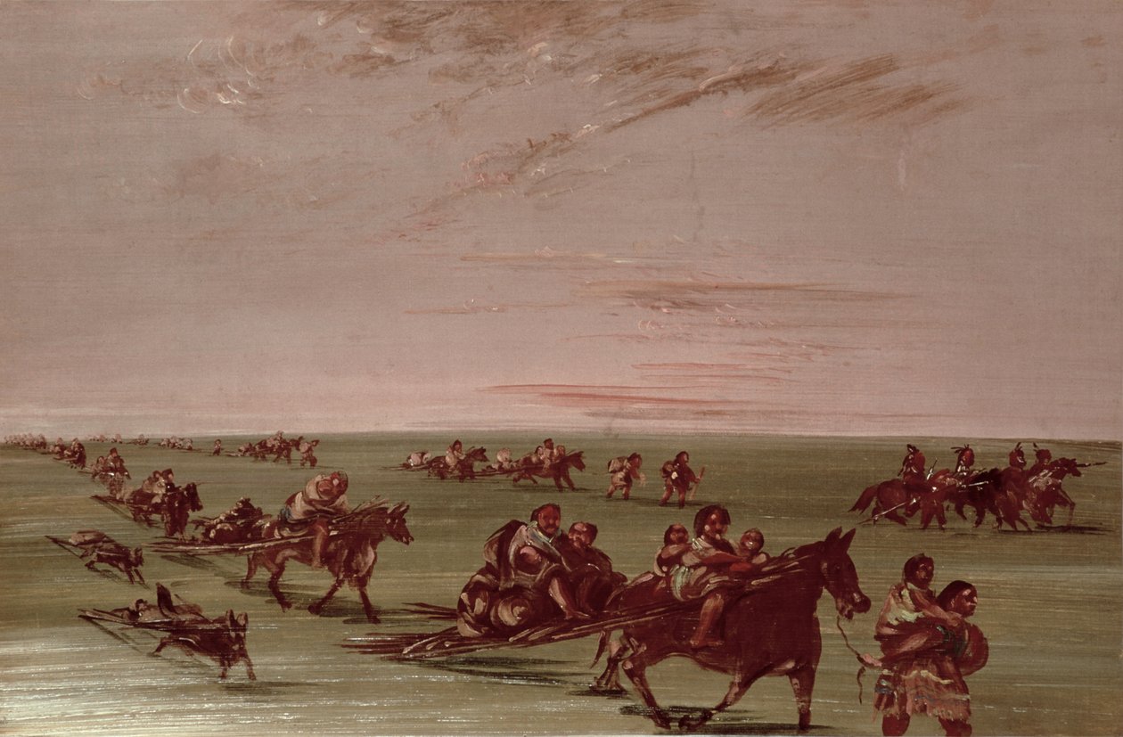 Røde indianere som bruker Travois av George Catlin