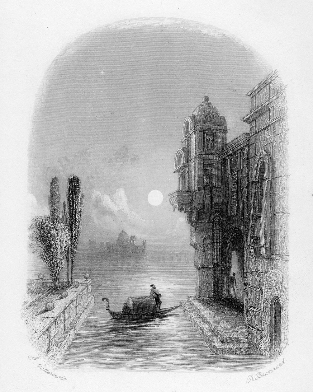 Månebelyst scene i Venezia, gravert av Robert Brandard, 1846 av George Cattermole