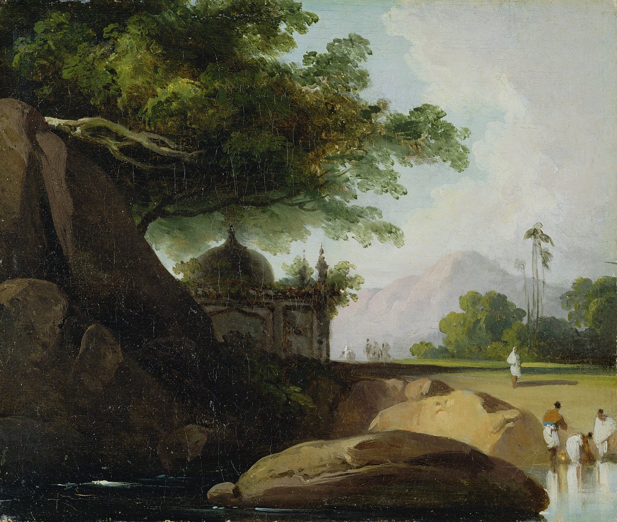 Indisk landskap med tempel, ca. 1815 av George Chinnery