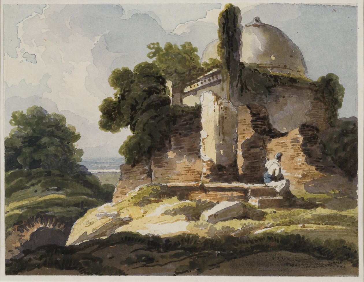 Landskapsutsikt med muslimsk kuppelgrav, 1819 (wc på papir) av George Chinnery