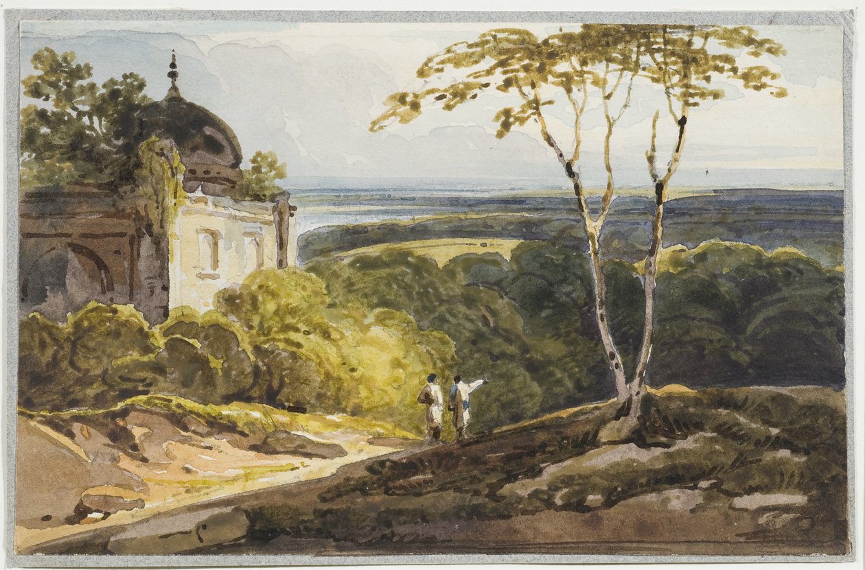 Landskapsutsikt med muslimsk kuppelgrav, 1819 (wc på papir) av George Chinnery
