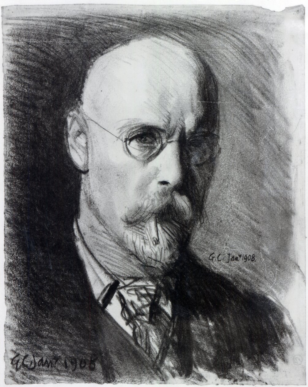Selvportrett, 1908 (kull på papir) av George Clausen