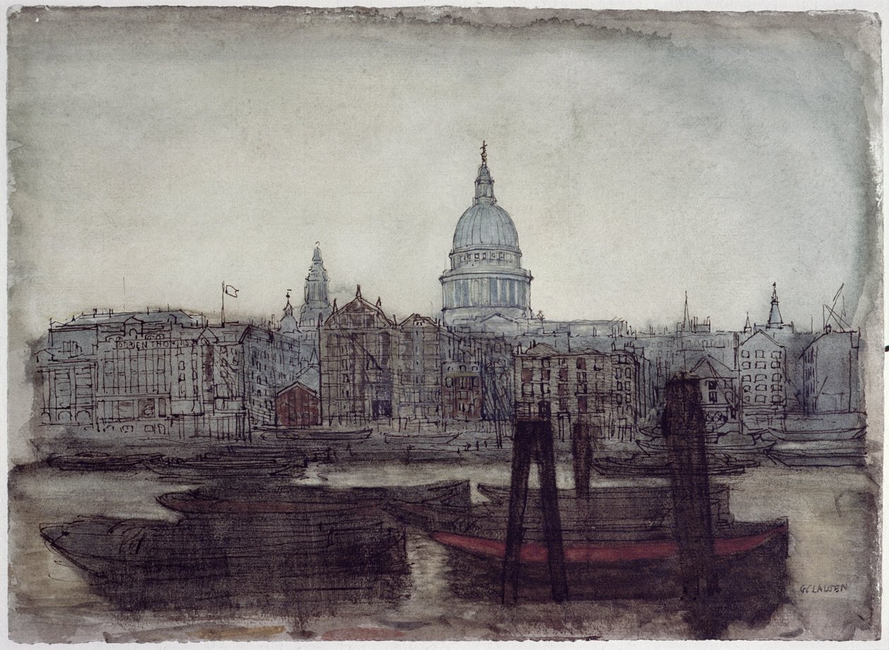 St. Pauls katedral: utsikt over Themsen av George Clausen