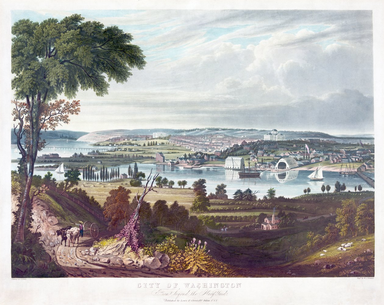 City of Washington from Beyond the Navy Yard, gravering av William James Bennett (1787-1844) ca. 1834 av George Cooke