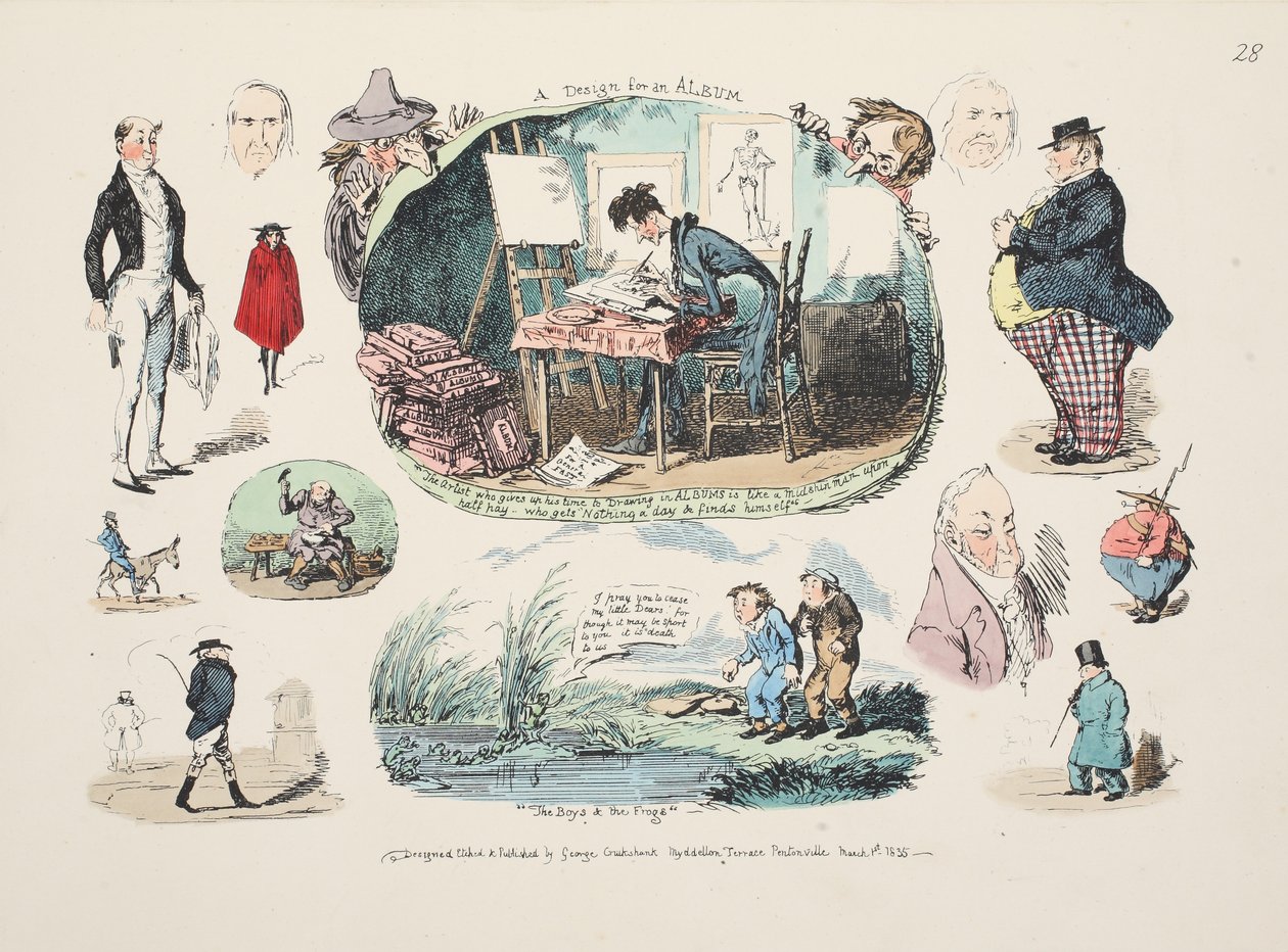 Et design for et album, pub. 1835 (håndfarget gravering) av George Cruikshank