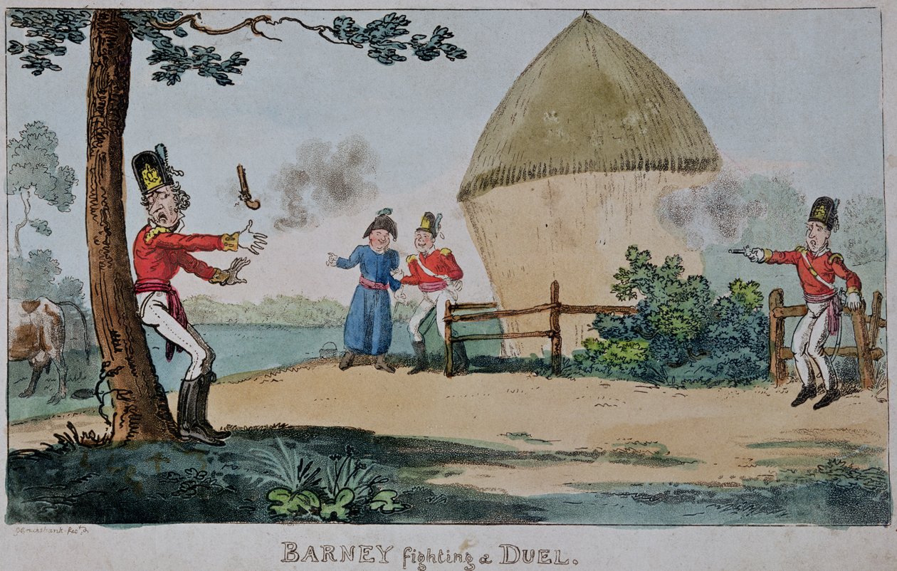 Barney kjemper en duell av George Cruikshank
