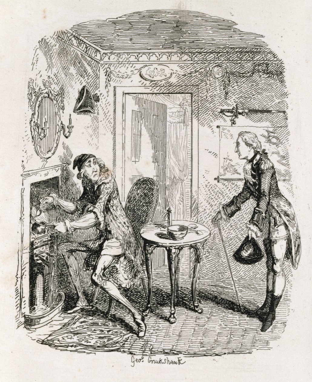 Captain Bath som lager Posset, fra 'Amelia', gravert av kunstneren, illustrasjon fra 'The Works of Henry Fielding', pub. av Henry G. Bohn, 1853 av George Cruikshank