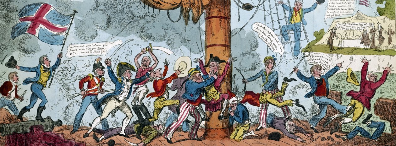 Tegneserie som viser et britisk boardingparty, 1813 av George Cruikshank