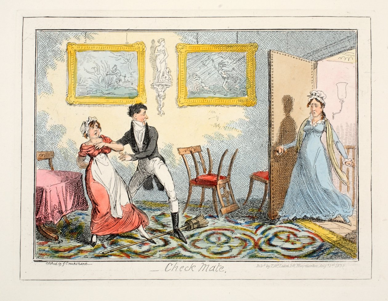 Check Mate, 1835 (håndfarget gravering) av George Cruikshank