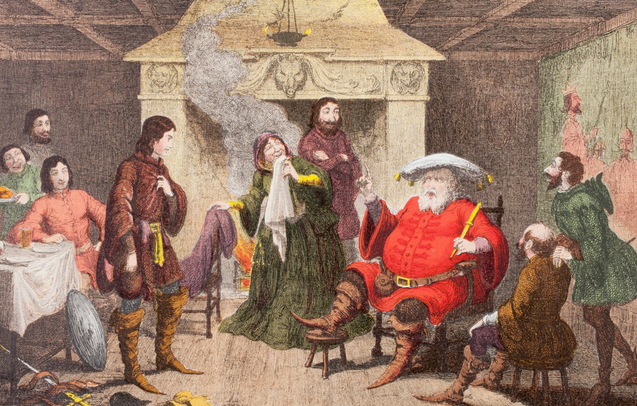 Falstaff innfører delen av kongen i Henry IV, del I, Act II, Scene IV, fra 