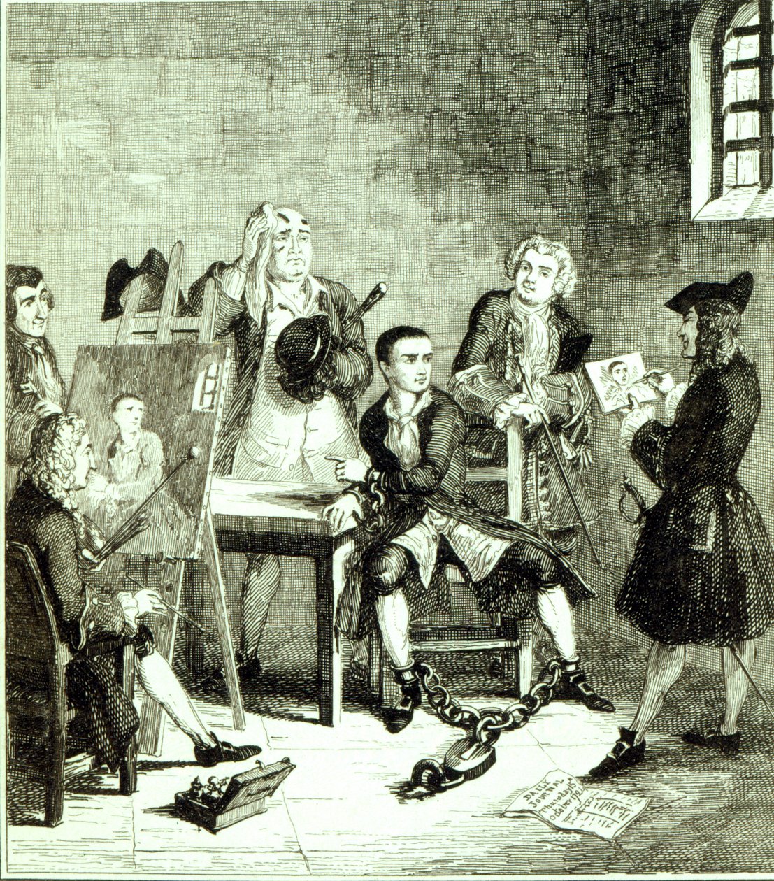 Jack i Newgate Ward med portretter tatt av Sir James Thornhill og William Hogarth, illustrasjon fra 
