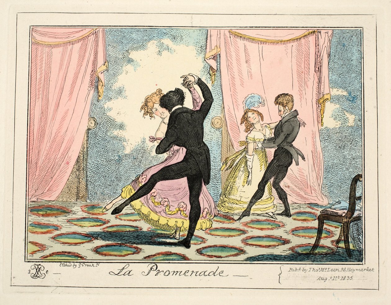 La Promenade, 1835 (håndfarget gravering) av George Cruikshank