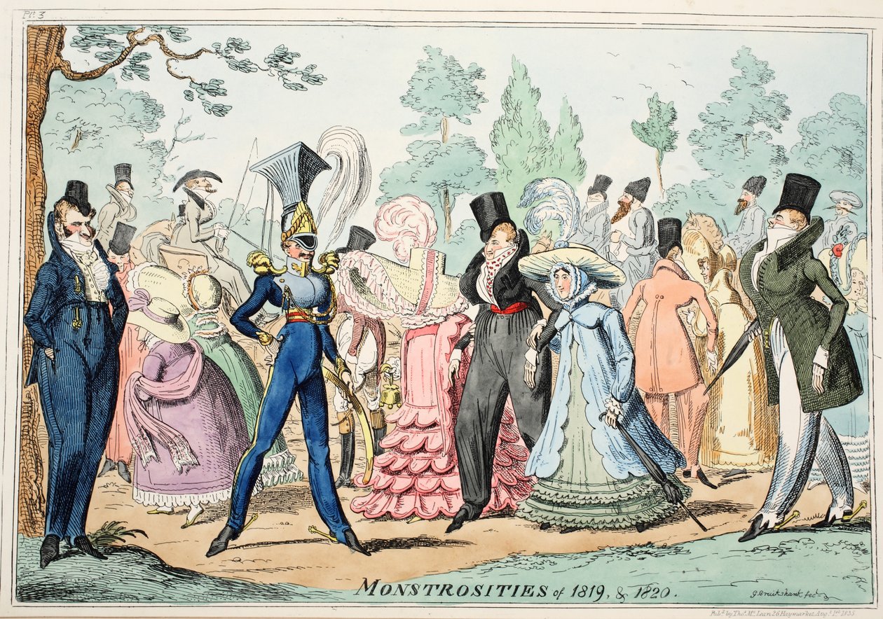 Uhyrligheter fra 1819 og 1820, pub. 1835 (håndfarget gravering) av George Cruikshank