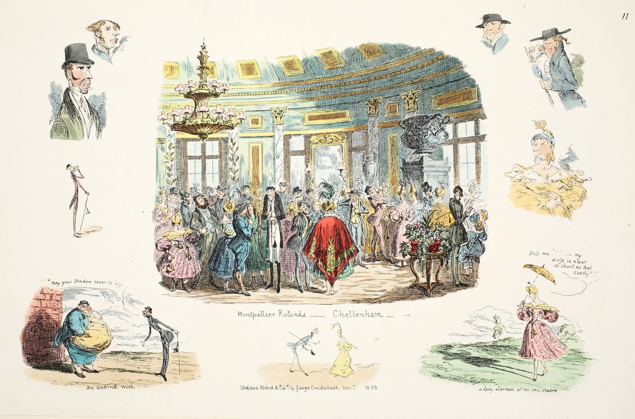 Montpellier Rotunda, Cheltenham, pub. 1833 (håndfarget etsning) av George Cruikshank