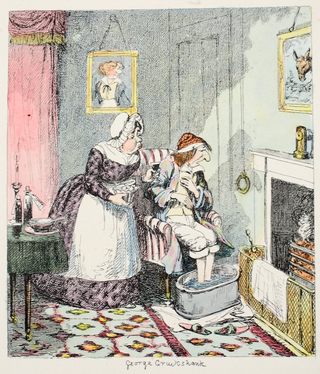 Mr. Lambkin må ammes, og for å gå gjennom en vanlig medisinkur, ta mang en bitter pille og kreve all den søte overtalelsesevnen til fru Slope å ta, er vanlige doser av det grusomme. av George Cruikshank