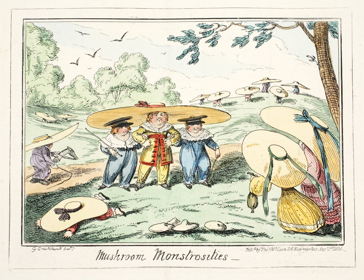 Mushroom Monstrosities, pub. 1835 (håndfarget gravering) av George Cruikshank