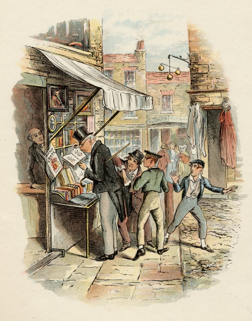Oliver overrasket over Dodgers-modusen til "Going to Work", fra "The Adventures of Oliver Twist" av Charles Dickens (1812-70) 1838, utgitt av Chapman og Hall, 1901 (farge litho) av George Cruikshank