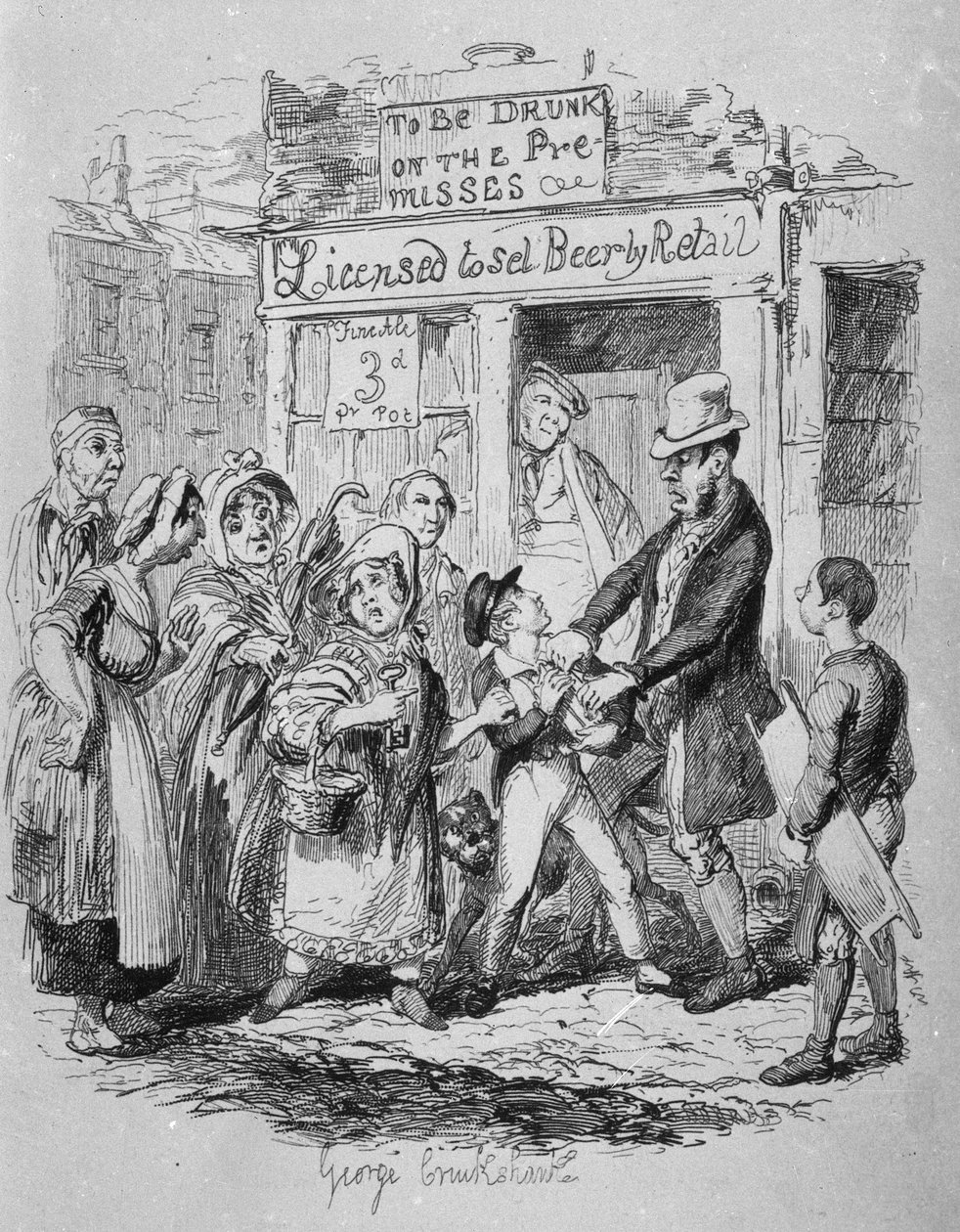 Oliver hevdet av sine kjærlige venner, fra "The Adventures of Oliver Twist" av Charles Dickens (1812-70) 1838 av George Cruikshank