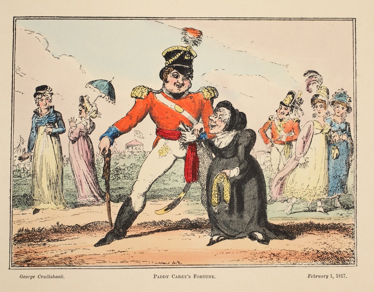 Paddy Careys Fortune, pub. 1817 (håndfarget gravering) av George Cruikshank