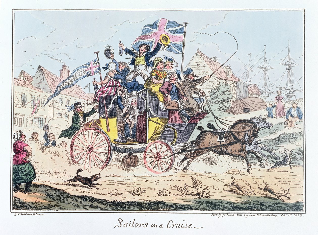 Sailors on a Cruise, utgitt av James Robins, 1. september 1825 (farget etsning) av George Cruikshank