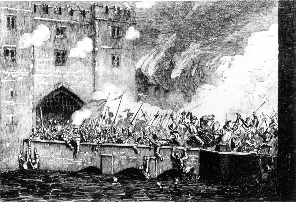 Sir Thomas Wyatt (ca. 1521-54) Angriper Byward Tower av George Cruikshank