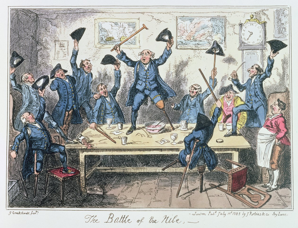 The Battle of the Nile, utgitt av James Robins und Co., 1. juli 1825 (farget etsning) av George Cruikshank