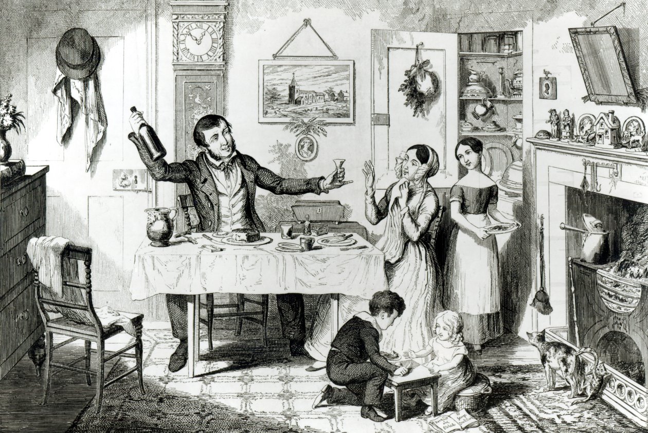 Flasken, Plate I, Flasken produseres for første gang: mannen induserer sin kone 