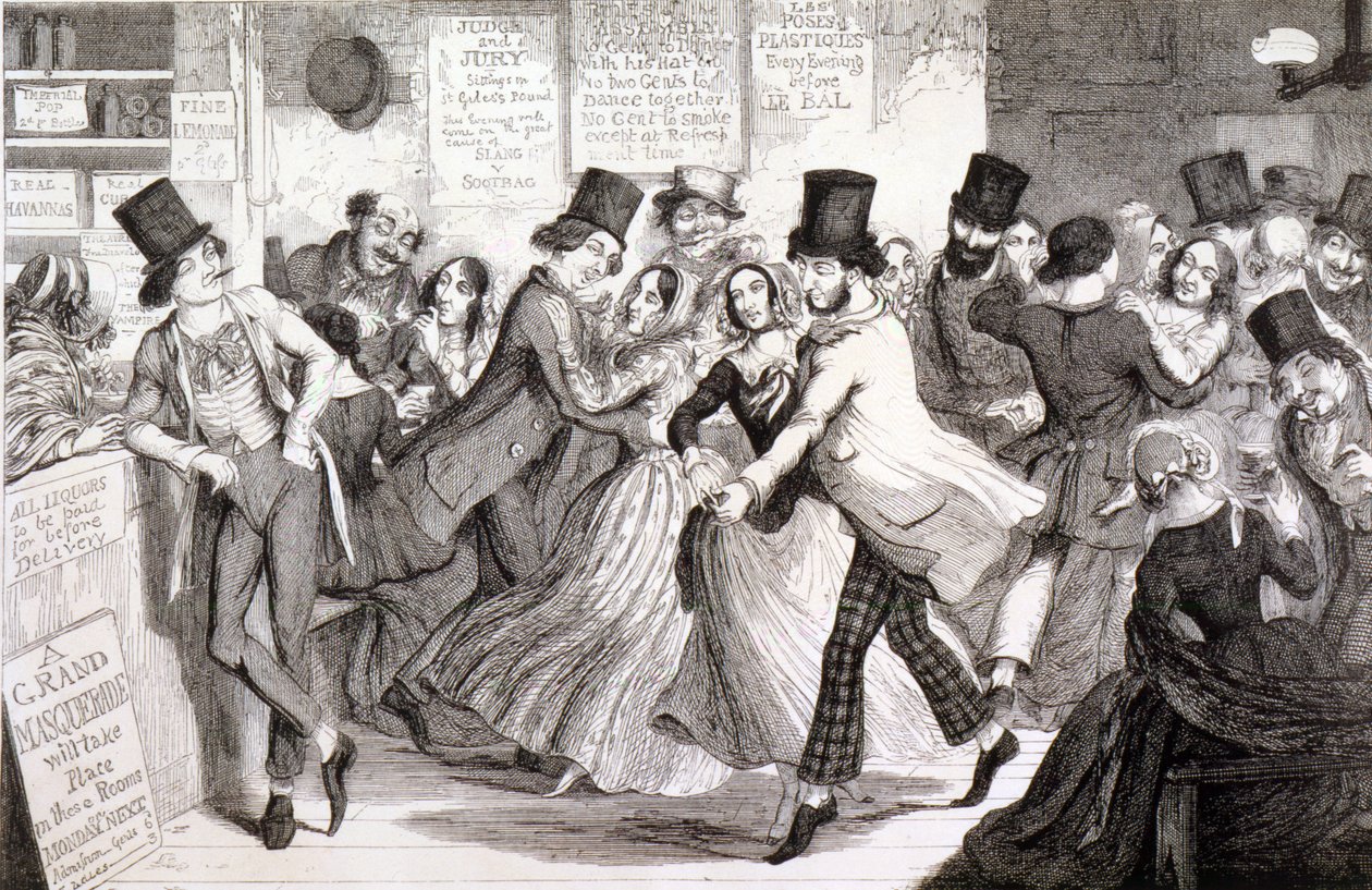 The Dancing Rooms, plate 3 av 'The Drunkard's Children', 1848 av George Cruikshank