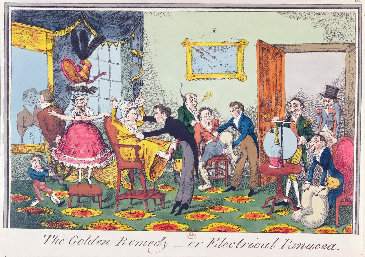 The Golden Remedy or Electrical Panacea, 1818 (farget etsning) av George Cruikshank