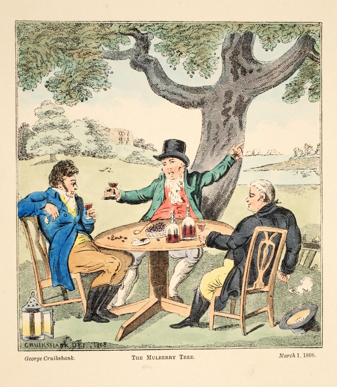 The Mulberry Tree, pub. 1808 (håndfarget gravering) av George Cruikshank