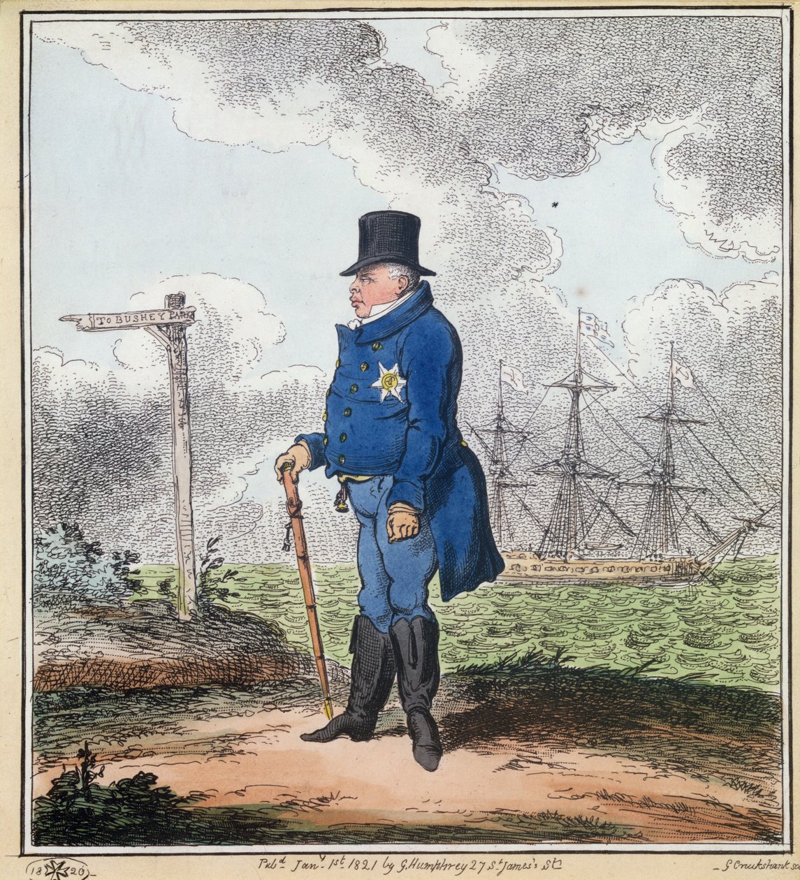 The Way to Bushey, 1820 (håndfarget gravering) av George Cruikshank