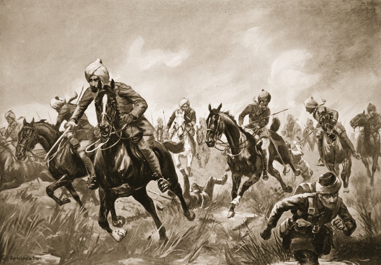 Jemadar Ram-Karan ledet troppen sin under kraftig rifleild mot fienden som trakk seg tilbake av George Derville Rowlandson