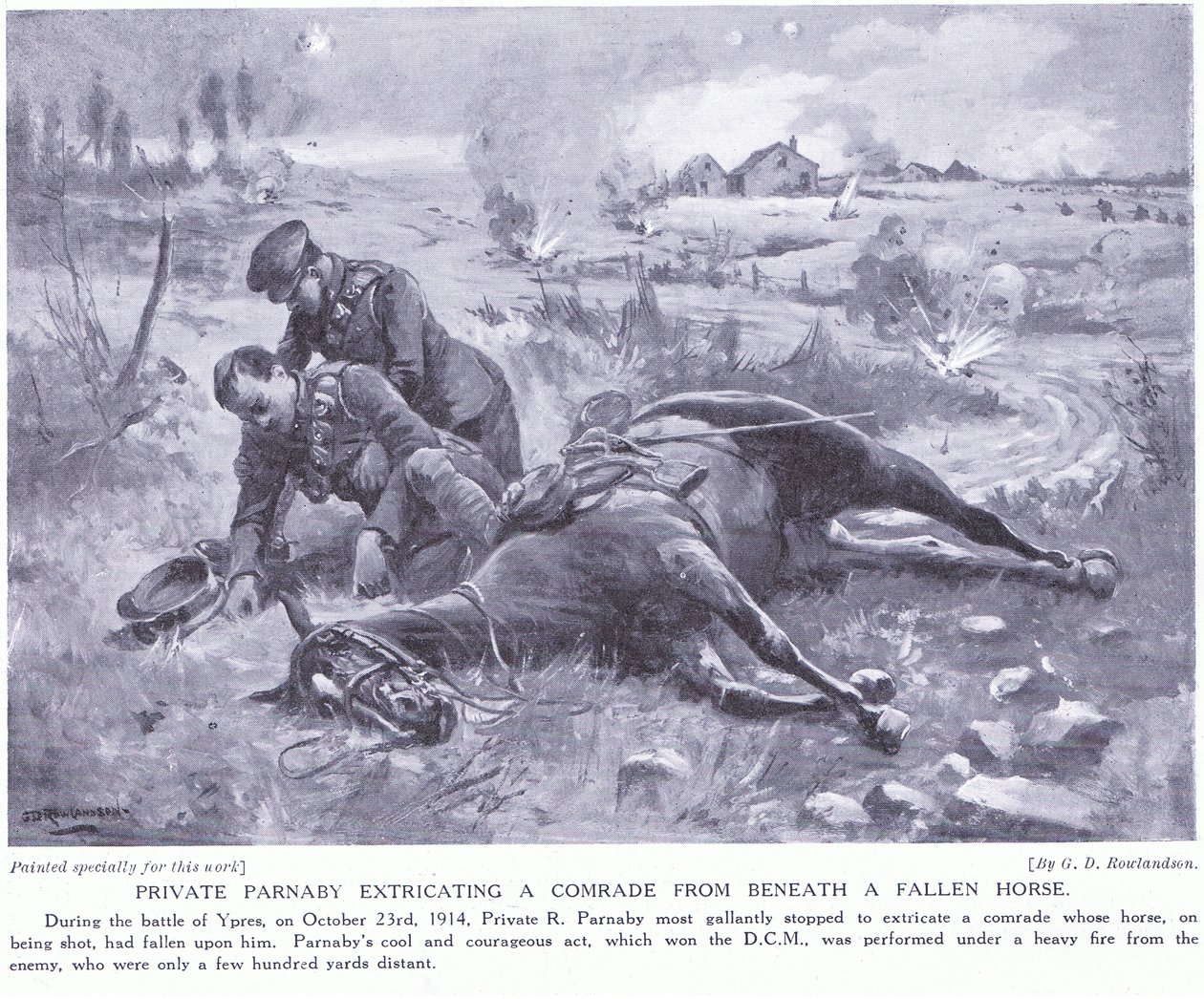 Privat Parnaby tildelte DCM for å ha hentet ut en kamerat under en fallen hest under kraftig ild oktober 1914 av George Derville Rowlandson